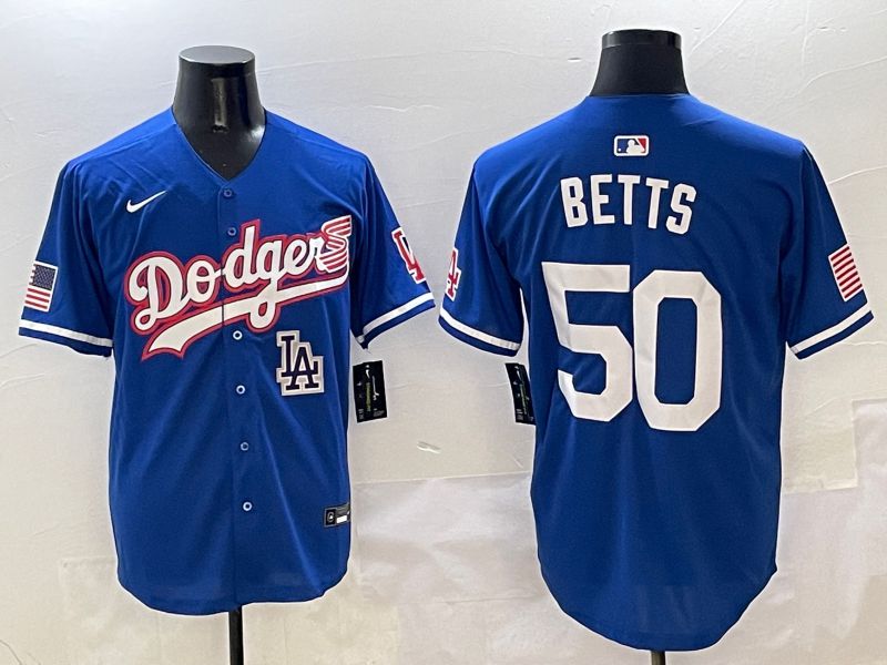 Men Los Angeles Dodgers 50 Betts Blue Second generation Joint Name Nike 2025 MLB Jersey style 10
